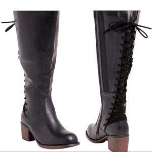 Torrid Black Lace Up Back Heeled Boots Size 9 Wide